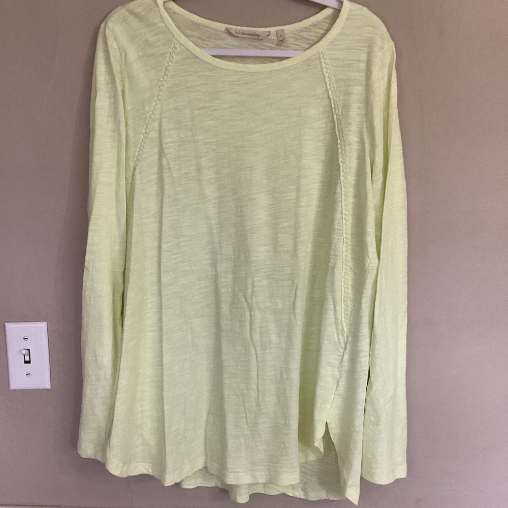 Soft Surroundings Long Sleeve Tee Top Lime Large L Yellow/Green